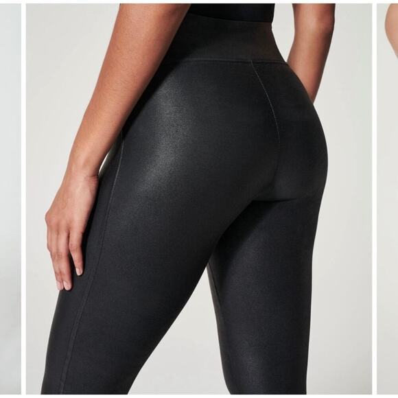 SPANX Faux Leather Leggings in Very Black Women's Size Small Stretch Compression - Picture 8 of 8